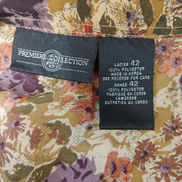 Premiere Collection Floral Button Up Blouse Women's Size 42 Long Sleeve Polyeste - Picture 2 of 3